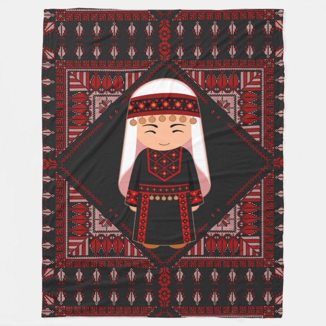 Couverture Polaire jolie fille palestinienne Broderie rouge tatreez (Devant)