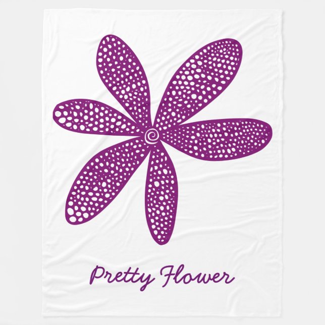 Couverture Polaire Jolie Fleur - Prune sur Fond Blanc (Devant)