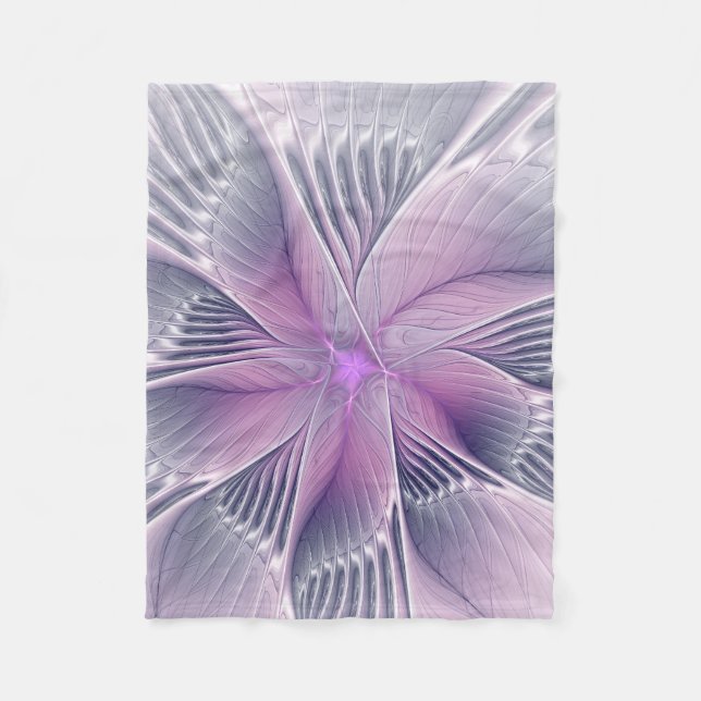 Couverture Polaire Jolie fleur rose abstraite moderne art fractal (Devant)