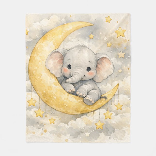 Couverture Polaire Jolie Lune d'Éléphant pour la Nursery (Devant)