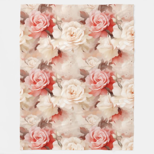 Couverture Polaire Jolie rose florale crème blush rose (Devant)