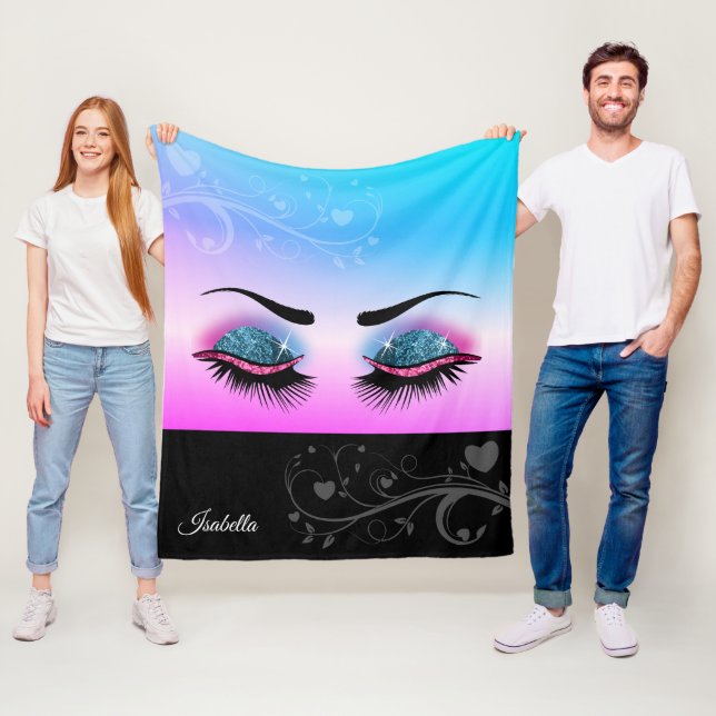 Couverture Polaire Jolies cils - Parties scintillant rose et bleu (En situation)