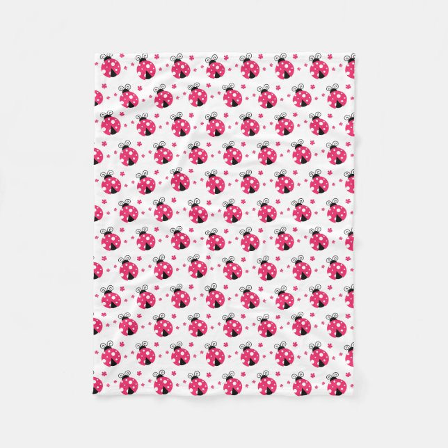 Couverture Polaire Jolies coccinelles roses et fleurs (Devant)