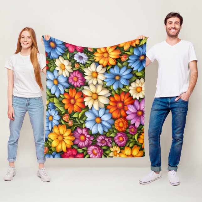 Couverture Polaire Jolies fleurs, aux couleurs vives (En situation)