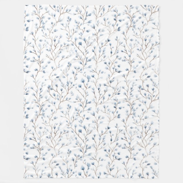 Couverture Polaire Jolies Fleurs Blanches Bleues   (Devant)