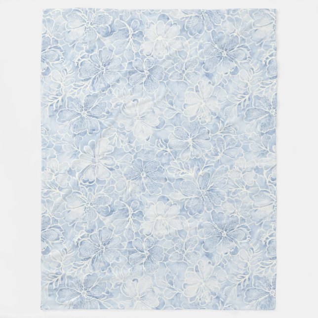 Couverture Polaire Jolies Fleurs Blanches Bleues   (Devant)