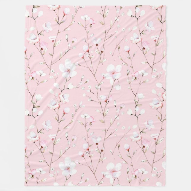 Couverture Polaire Jolies Fleurs Blanches Roses   (Devant)