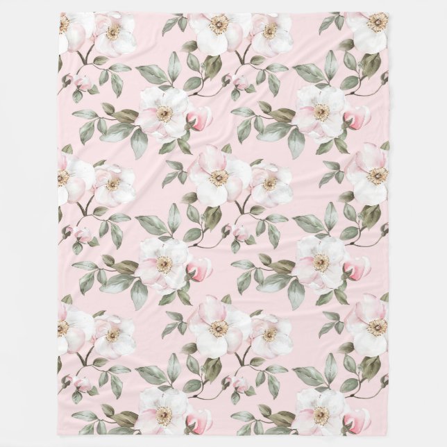 Couverture Polaire Jolies fleurs rose blush blanc   (Devant)