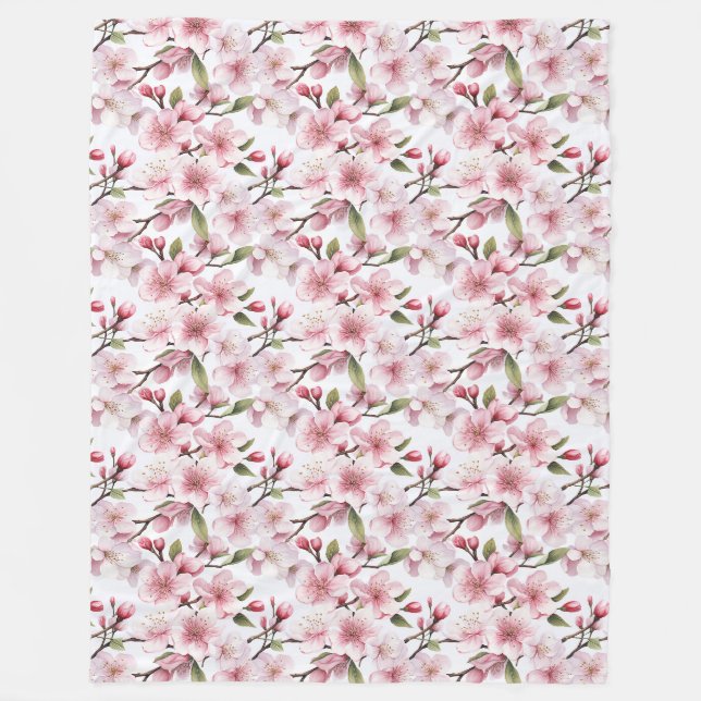 Couverture Polaire Jolies fleurs roses de cerisier en fleurs (Devant)
