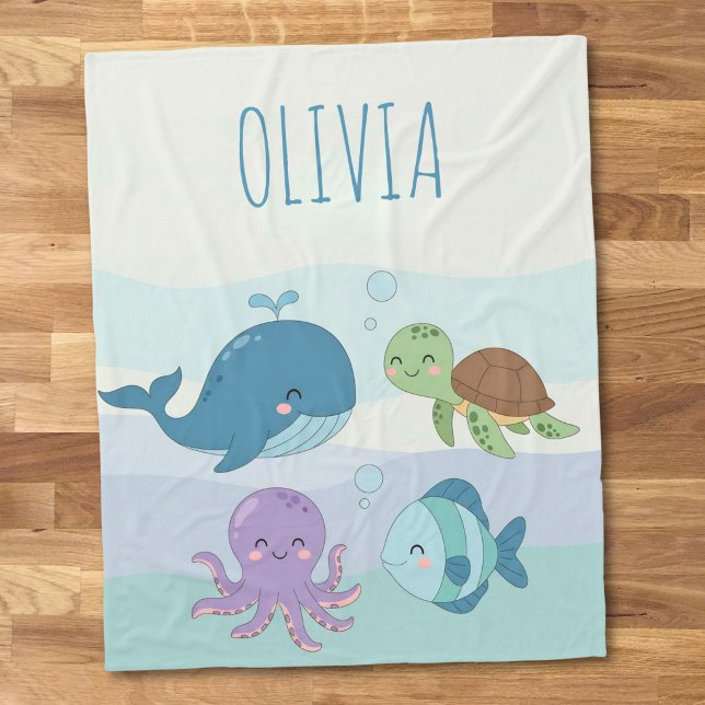 Couverture Polaire Jolis amis d'animaux sous la mer   (Créateur téléchargé)