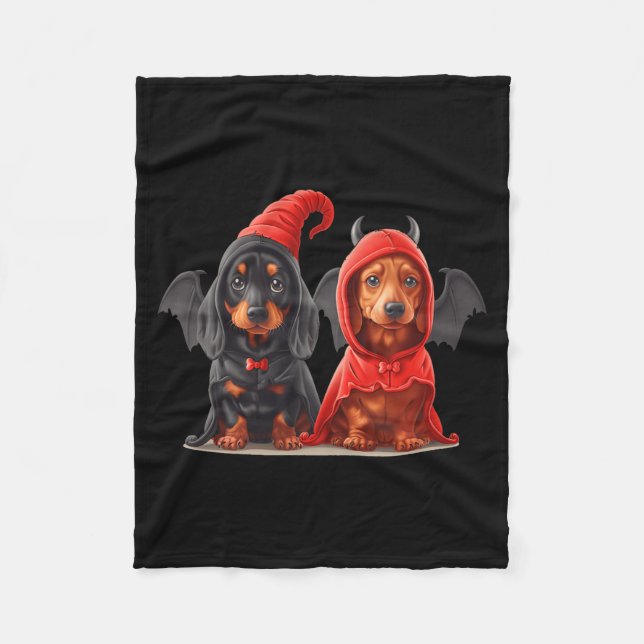 Couverture Polaire Jolis chiens teckel d'Halloween en costume de diab (Devant)