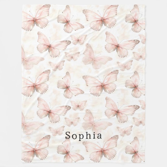 Couverture Polaire Jolis papillons rose blush (Devant)