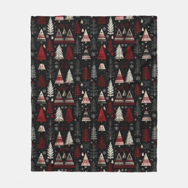 Couverture Polaire Jolis sapins de Noël rouges, noirs et blancs (Devant)