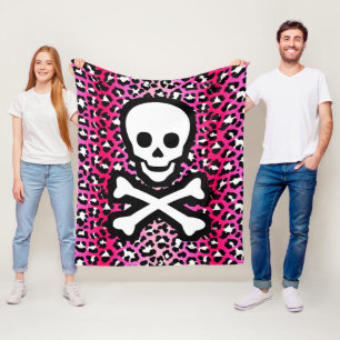 Couverture Polaire Jolly roger Empreinte de léopard rose Pirate Pirat