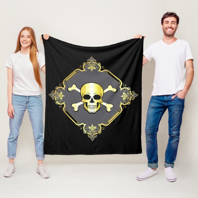 Couverture Polaire Jolly roger/pirate/or/polaire noire (En situation)