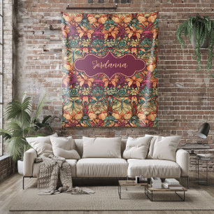 Couverture Polaire Jordanna Orange et Bourgogne Floral Art Nouveau