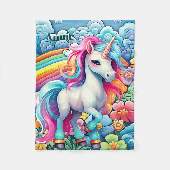 Couverture Polaire Jote bébé fille licorne ajouter nom (Devant)