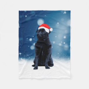 Couverture Polaire Jote Chien Carlin noir Noël Santa Hat Étoiles de n