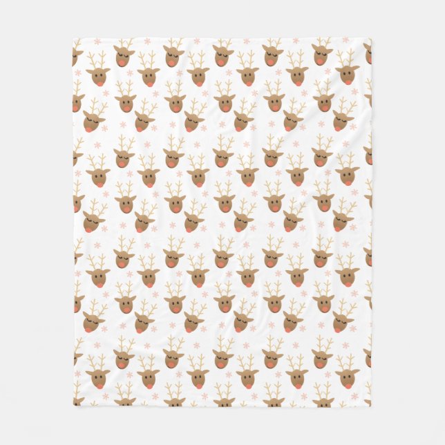 Couverture Polaire Jote Reindeer face Motif Snowflakes hiver (Devant)