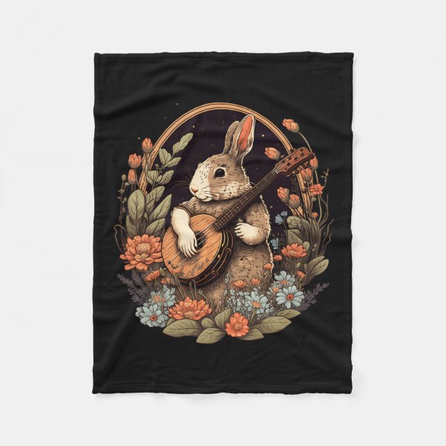 Couverture Polaire Jouer Banjo Guitare Musique Rabbit Happy (Devant)