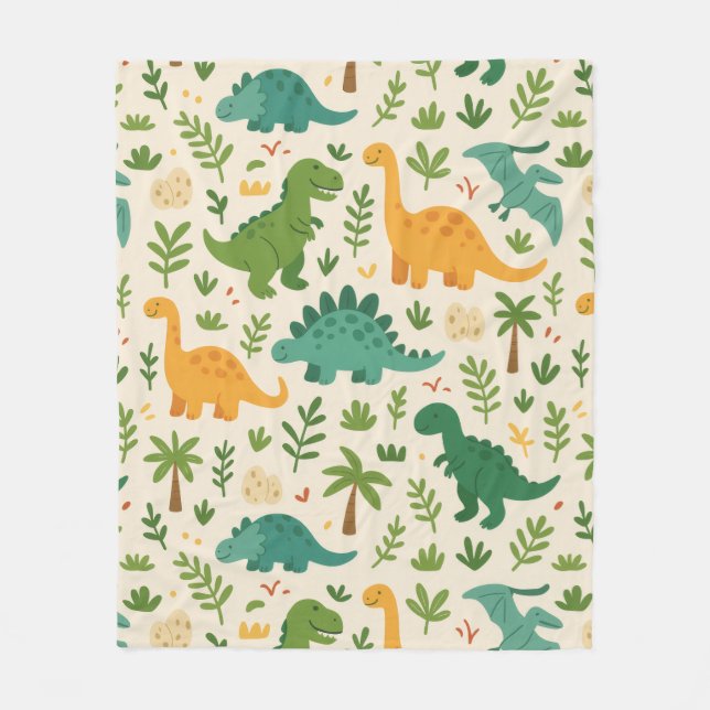 Couverture Polaire Jouer Dinosaure préhistorique Motif Feuille joyeus (Devant)