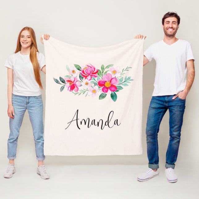 Couverture Polaire Jouer Joli Bouquet de Fleur Rose (En situation)