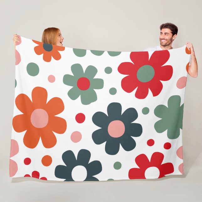 Couverture Polaire Jouer Motif de fleurs rétro (En situation)