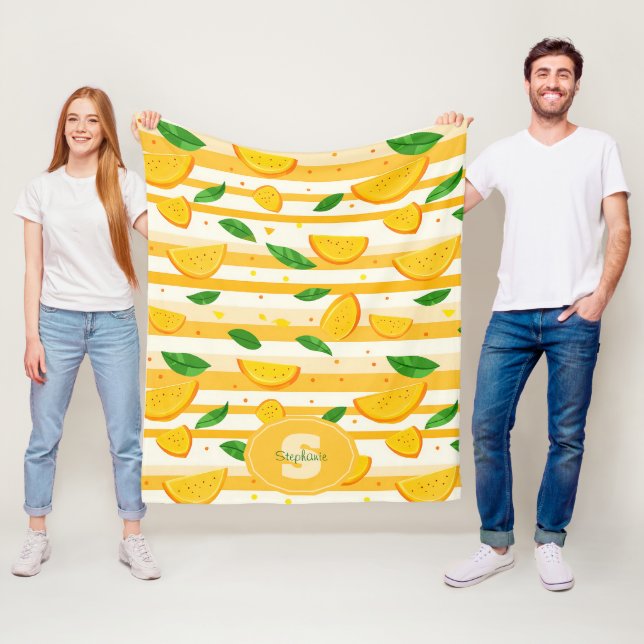 Couverture Polaire Jouer Motif de tranche orange avec Feuilles verts (En situation)