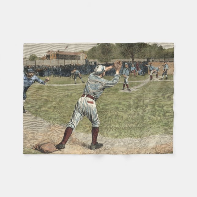 Couverture Polaire Joueur de baseball lancé à la deuxième base (Devant (Horizontal))