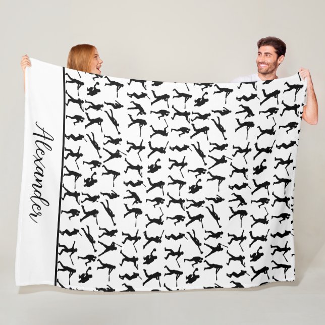 Couverture Polaire Joueur de baseball Silhouette Noir & Blanc Nom (En situation)