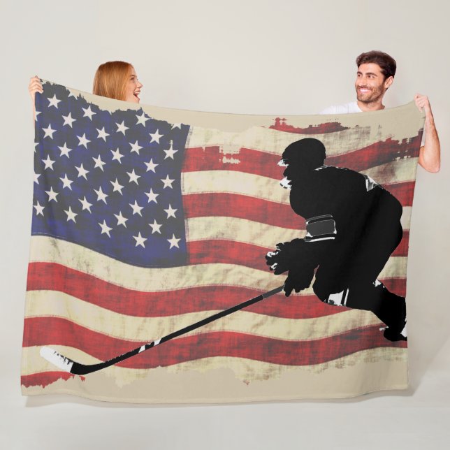 Couverture Polaire Joueur de hockey et drapeau américain - Sports d'h (En situation)