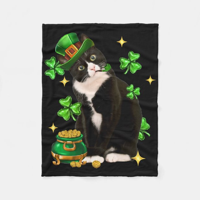 Couverture Polaire Jour de la Saint-Patrick Chat Irlandais Shamrock M (Devant)