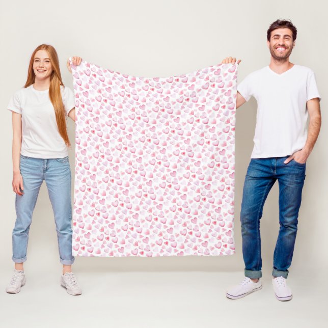 Couverture Polaire Jour de la Saint-Valentin cœurs roses aquarelle  (En situation)