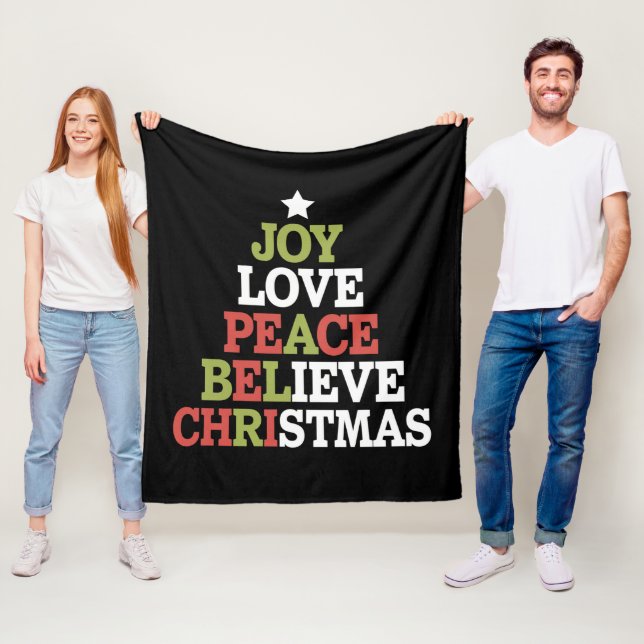Couverture Polaire Joy Love Peace Believe Christmas Tree Family (En situation)