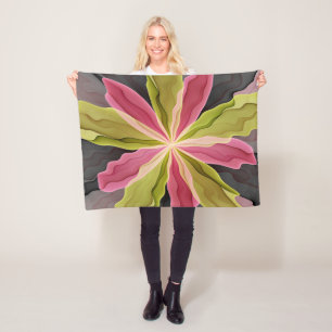 Couverture Polaire Joy, Vert rose Anthracite Imaginaire Fleur Fractal