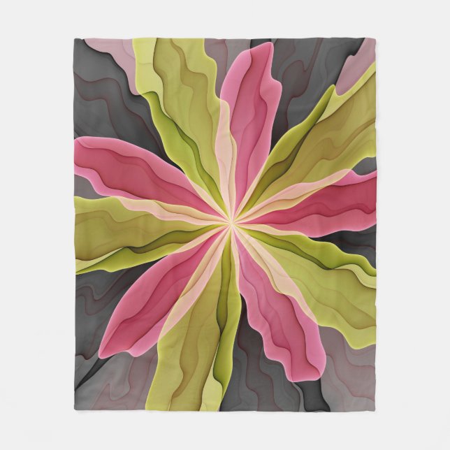 Couverture Polaire Joy, Vert rose Anthracite Imaginaire Fleur Fractal (Devant)