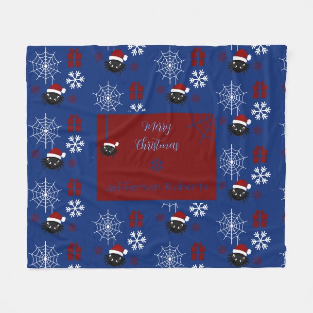 Couverture Polaire Joyeuse araignée de Noël personnalisée (Devant (Horizontal))