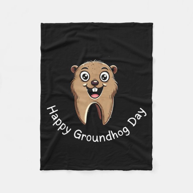 Couverture Polaire Joyeuse fête de la marmotte vibes dentaires mignon (Devant)