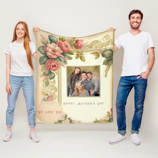 Couverture Polaire Joyeuse Fête des Mères Aquarelle Fleurs Photo (En situation)