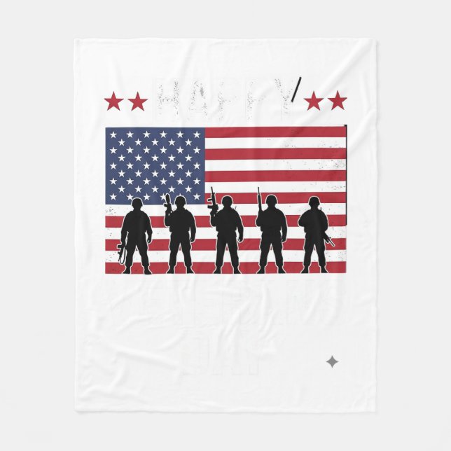 Couverture Polaire Joyeuse Fête des Vétérans Drapeau Silhouette Vecto (Devant)