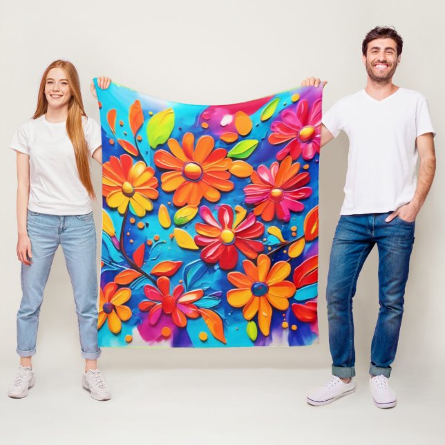 Couverture Polaire Joyeuse peinture florale (En situation)