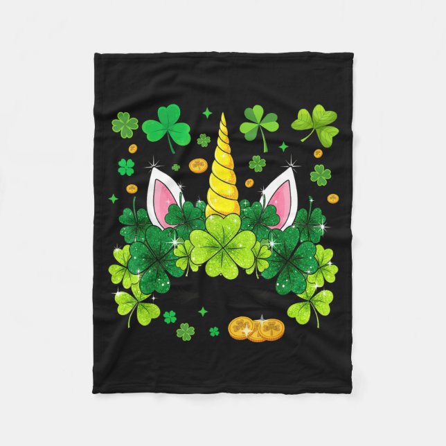 Couverture Polaire Joyeuse Saint-Patrick Licorne Visage Shamrock Irla (Devant)