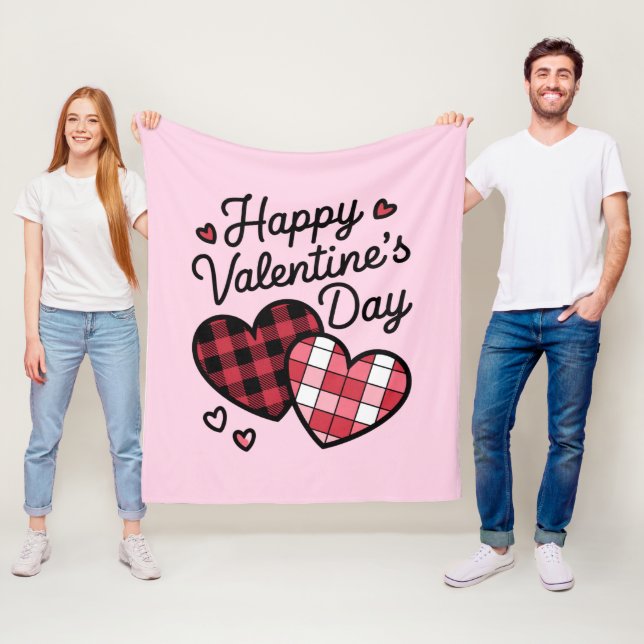 Couverture Polaire Joyeuse Saint-Valentin Léopard Carreaux Amour Coeu (En situation)