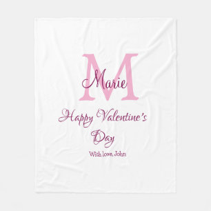 Couverture Polaire Joyeuse Saint-Valentin monogramme rose nom amour f