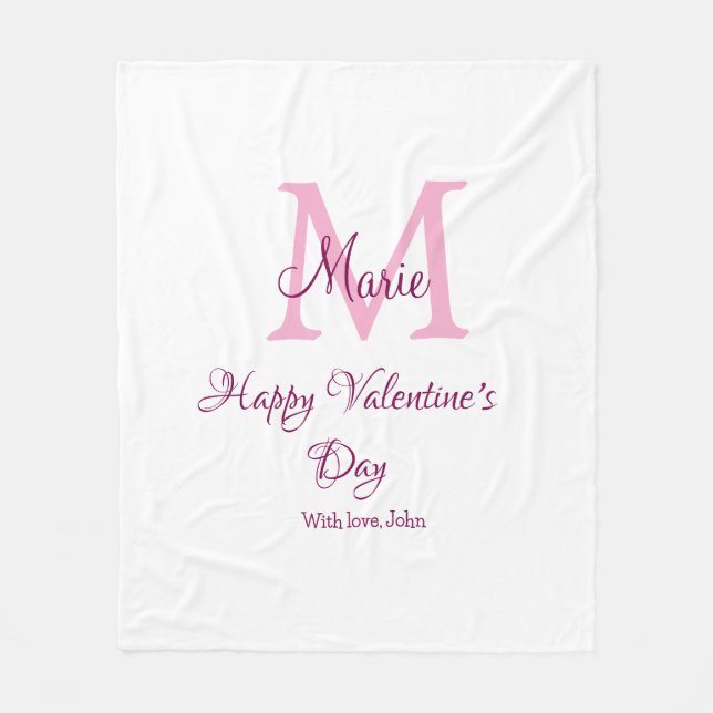 Couverture Polaire Joyeuse Saint-Valentin monogramme rose nom amour f (Devant)