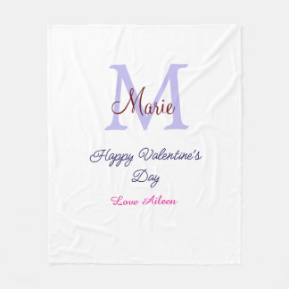Couverture Polaire Joyeuse Saint-Valentin pastel violet monogramme ro