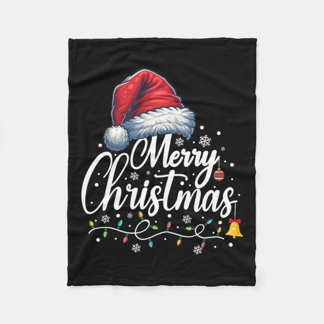 Couverture Polaire Joyeuses lumières de Noël Santa Hat Funny Famille  (Devant)