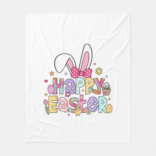 Couverture Polaire Joyeuses Pâques 2026 Lapin Mignon de Pâques Femme (Devant)