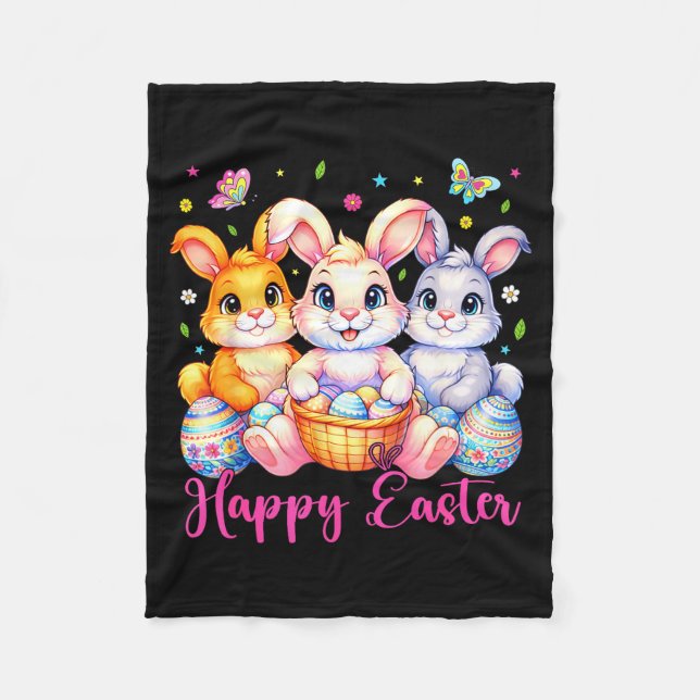 Couverture Polaire Joyeuses Pâques 2026 Mignon Lapin Jour de Pâques F (Devant)