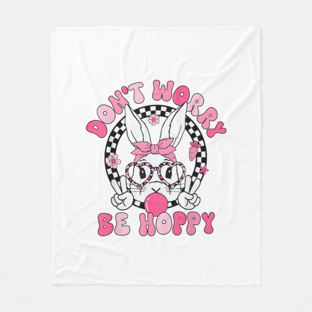 Couverture Polaire Joyeuses Pâques Lapin Groovy Visage Ne vous inquié (Devant)